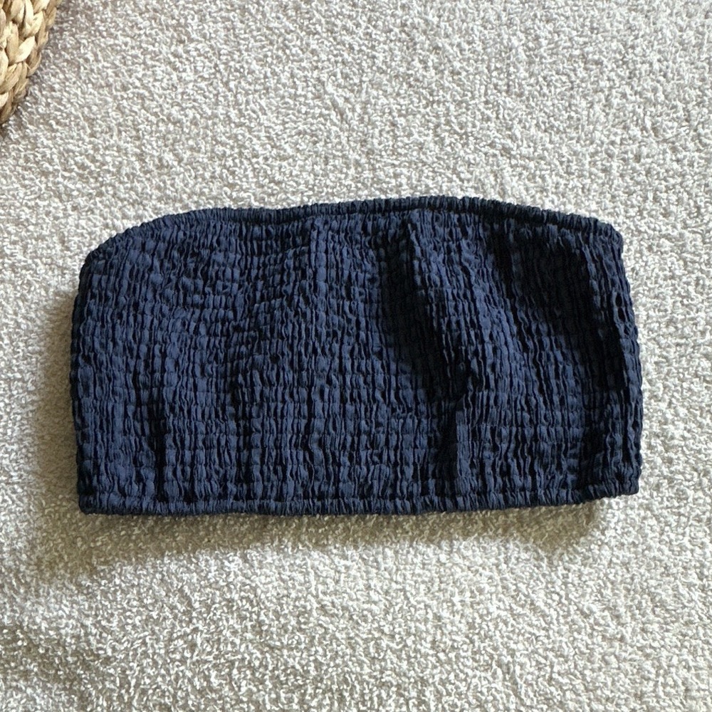 SHEIN Navy Ruched Strapless Knit Tube Top Polyester Stretch Size S - Picture 1 of 5